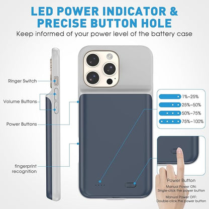 2025 New Upgraded 7000 mAh Travel Battery Case for iPhone 16 Pro Max 6.9inch, Extra Battery Life 15W Fast Charging External Rechargeable Portable Charging Case with HD Tempered Protective Film