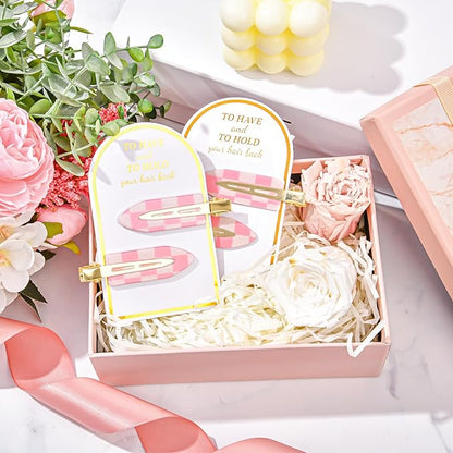 20PCS Bridesmaid Pink Checkered Hair Accessories - No Bend Creaseless Glitter Hair Clips for Bride Women Girls (20Pcs/10Cards)