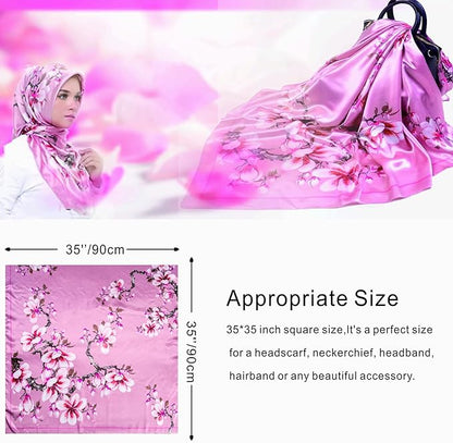 35 x 35 Women's Fashion Pattern Large Square Silk Like Hair Scarf Head Sleeping Wrap Satin Neck Bandana for Gift…