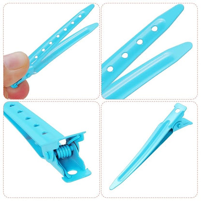 24 Packs Duck Bill Clips, Bantoye 2.75 Inches Rustproof Metal Alligator Curl Clips with Holes for Hair Styling, Hair Coloring, Blue