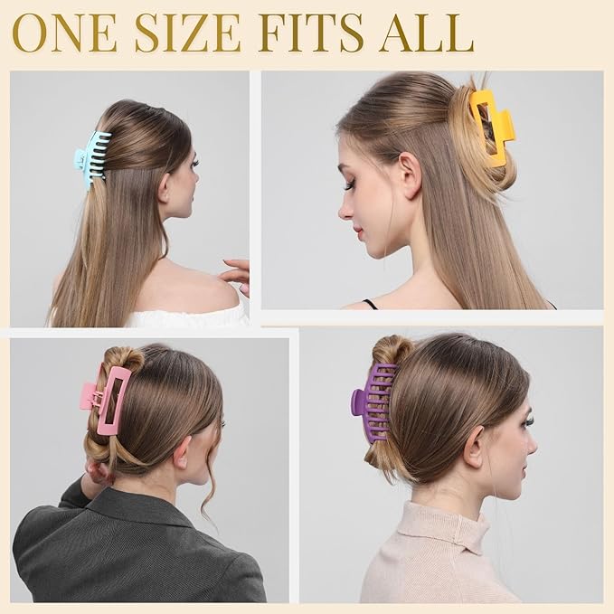 LuSeren 8 Pack Colorful Hair Clips for Women 4.3 Inch Large Hair Claw Clips for Women Thin Thick Curly Hair, Big Banana Clips,Strong Hold jaw clips
