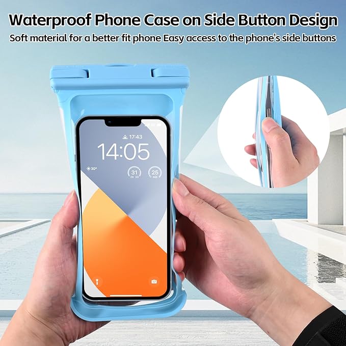 2PCS Waterproof Phone Pouch, [3D Design] IPX8 Waterproof Phone Case for iPhone 15 14 13 Pro Max Plus Galaxy S24 S23 Google Up to 8", Dry Bag Beach Essentials for Cruise Travel,Black/Blue