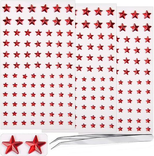 264Pcs Star Face Gems Eye Gems, Self-Adhesive Face Jewels Rhinestones 5/7/10 mm DIY Face Gems Stick on, Patriotic Makeup Gems Rave Accessories for Face Eyes Hair Makeup Body, Crafts (red-Star)