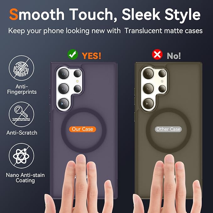 OWKEY for S23 Ultra Case 6.8'', Magnetic Samsung Galaxy S23 Ultra Case for Magsafe, [Shockproof Military] Translucent Back Slim Bumper Cover Phone Case Galaxy S23 Ultra Case, Purple