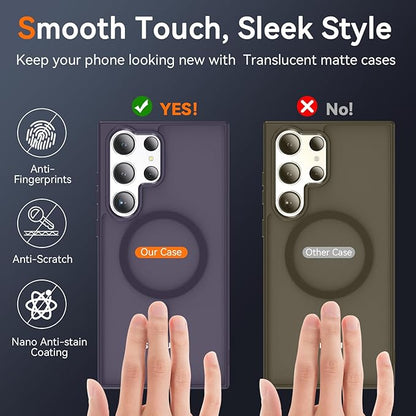 OWKEY for S23 Ultra Case 6.8'', Magnetic Samsung Galaxy S23 Ultra Case for Magsafe, [Shockproof Military] Translucent Back Slim Bumper Cover Phone Case Galaxy S23 Ultra Case, Purple