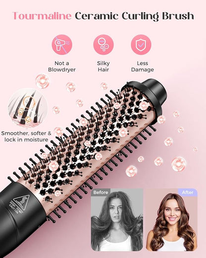 5 in 1 Curling Iron Set, Curling Wand with New Upgraded Thermal Brush and 4 Interchangeable Ceramic Barrels(0.35"-1.5"), Fast Heating, Dual Voltage Hair Curler, Gifts for Women