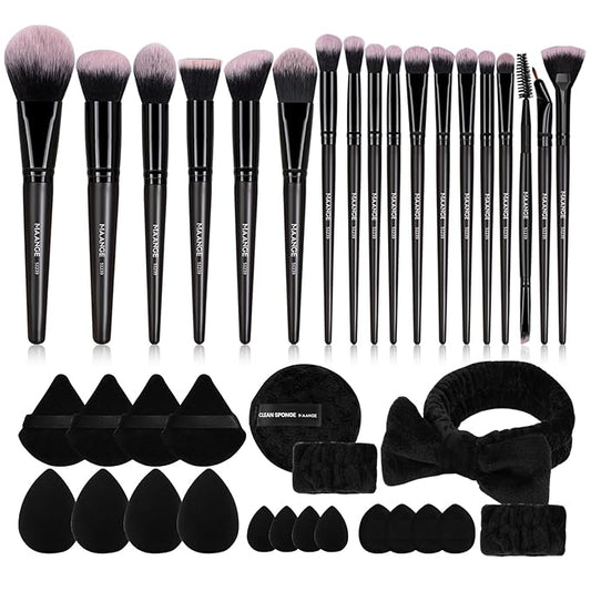 MAANGE 38 Pcs Makeup Brush Set Premium Synthetic Make Up Brushes Soft Foundation Powder Eyeliner Eye Shadow Makeup Brushes Professional Makeup Tool Set (Black)