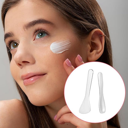 2 Pcs Mini Metal Cosmetic Spatula, Reusable Skin Care Spoon Beauty Scoop Spatula Multi-functional Facial Applicator Tool for Skin Care Creams Eye Cream Essences Beauty Accessories
