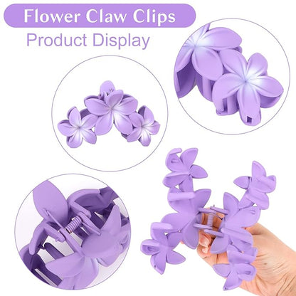 ANBALA Hair Clip, 4PCS Flower Design Plumeria Hair Clips, Large Non-Slip Strong Hold Claw Clips for Thick Hair, Beach Hair Accessories for Women Girls (Purple)