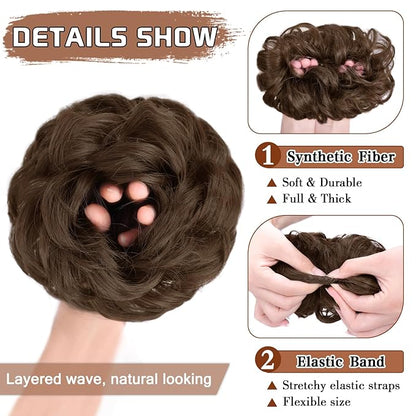 MORICA Messy Bun Hair Piece 1 PCS Curly Hair Bun Scrunchies Extension Synthetic Chignon Ponytail Hairpieces for Women (1-8#(Medium chestnut Brown))