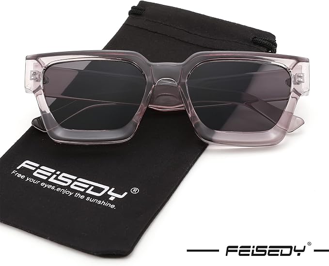 FEISEDY Retro 90s Square Sunglasses for Women Men Trendy Chunky Rectangle Sunglasses UV400 Protection B2385