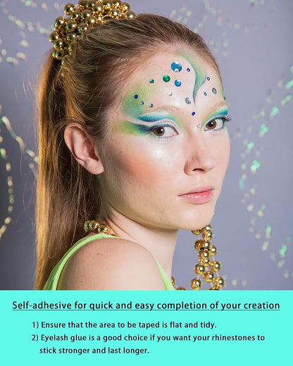 NIACONN 1760 Pcs Lake Blue Hair Jewels Face Gems Stick on, Self Adhesive Glitter Rhinestones Stickers for Women Body Eyes Nails Festival Halloween Makeup & Crafts