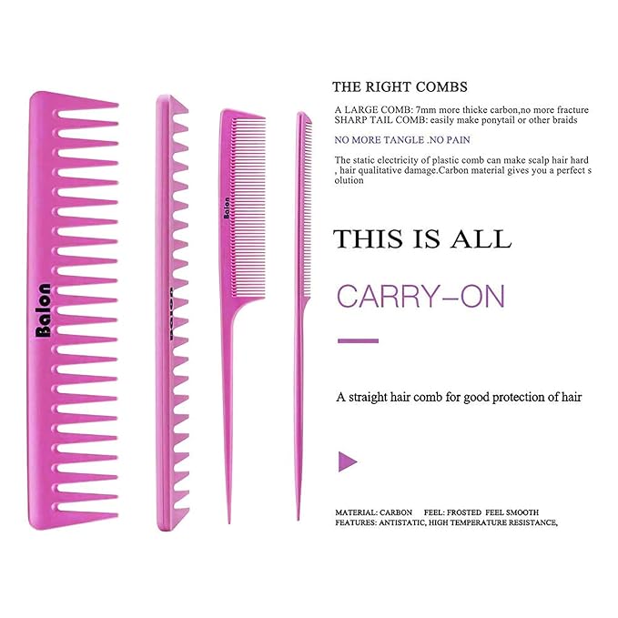 4Pcs Detangling Brush Set for Women - Paddle Brush for Wet or Dry Straight, Long, Thick, Curly, Natural Hair, No More Tangles (Pink)