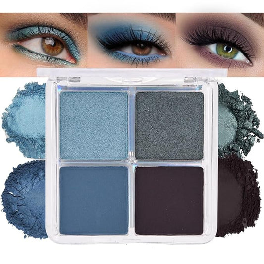 4 Colors Icy Blue Steel Blue Midnight Blue Jet Black Eye Shadow Palette Makeup, Highly Pigmented Waterproof Matte Shimmer Eyeshadow Palette for Women, paleta de sombras de ojos, Vegan & Cruelty-free13