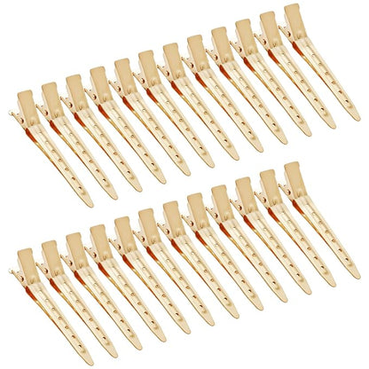 24 Packs Duck Bill Clips, Bantoye 2.75 Inches Rustproof Metal Alligator Curl Clips with Holes for Hair Styling, Hair Coloring, Gold