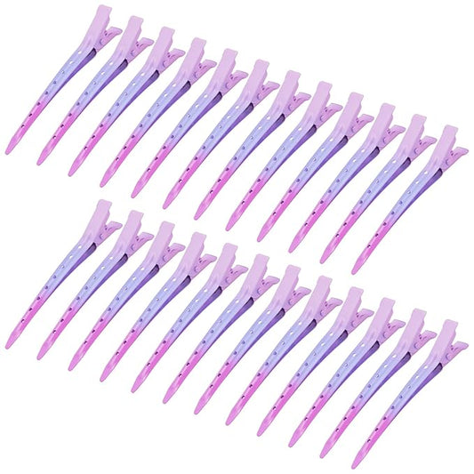 24 Packs Duck Bill Clips, Bantoye 3.35 Inches Rustproof Metal Alligator Curl Clips with Holes for Hair Styling, Hair Coloring, Gradient Pink