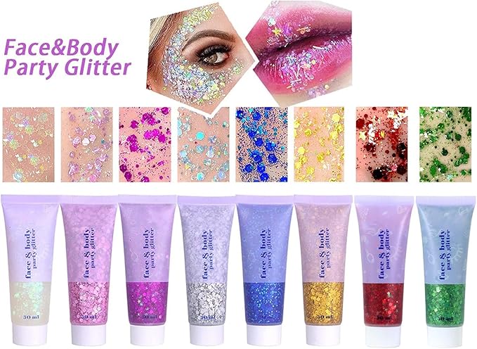 DAGEDA Green Body Glitter Gel, St Patricks Day Face Glitters Body Sequins Shimmer, Chunky Glitter for Face Hair Nails, Mardi Gras Decorations Festival Glitter Makeup 50ml