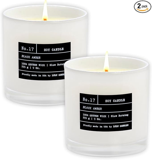 Lulu Candles | Black Amber | Luxury Scented Soy Jar Candle | Hand Poured in The USA | Highly Scented & Long Lasting (9 Oz. 2 Pack)