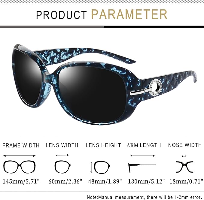 Joopin Big Womens Sunglasses Polarized Trendy Sun Glasses Large Rectangle UV Protection Rhinestone Sunnies