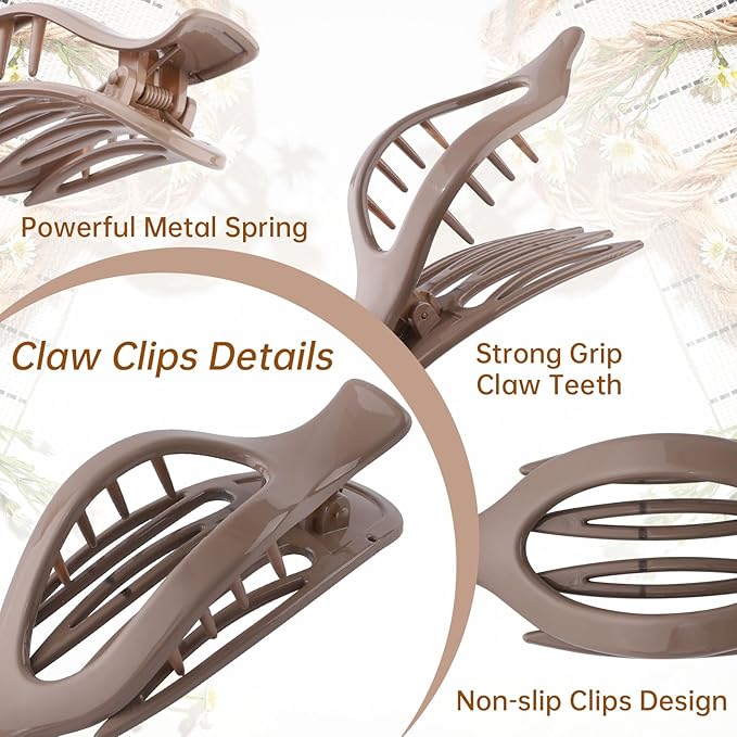French Flat Hair Clips for Women - 6Pcs Flat Hair Claws for Thin Thick Hair Strong Hold No Slip Grip Hair Claw Clips for Women Girls (Polished(Neutral colors))