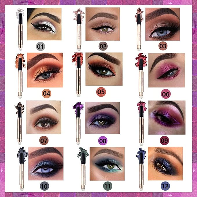 2 in 1 Cream Eyeshadow Stick, Shimmer Smooth Eyeshadow Pencil, Hypoallergenic Waterproof Long Lasting Eye Shadow Highlighter Stick, Create High-Impact, Multi-Dimensional Eyes Look