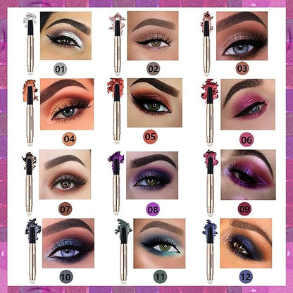 2 in 1 Cream Eyeshadow Stick, Shimmer Smooth Eyeshadow Pencil, Hypoallergenic Waterproof Long Lasting Eye Shadow Highlighter Stick, Create High-Impact, Multi-Dimensional Eyes Look
