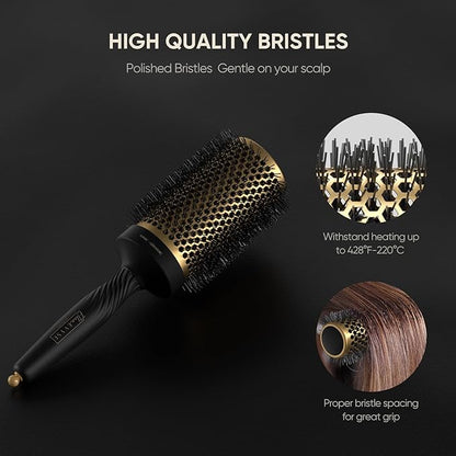 2 in 1 Ceramic Round Brush for Blow Drying,Ceramic Barrel for Hair Styling, Anti-static Bristles, Enhance Texture Volume, for Women & Men,with 4 Hair Clips (2.1 Inch&1.3 Inch)