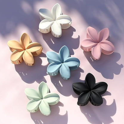 Colorful Flower Hair Claw Clips - 6 Pcs Large Plumeria Clips for Thick and Thin Hair, Beach Accessories for Women and Girls