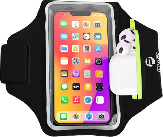 Armband with Airpods Pocket Cell Phone Armband for iPhone 14 13 Pro 14 Plus 12 11 XR XS, Galaxy S20/S10 Water Resistant Sports Phone Holder Case & Zipper Slot Car Key Holder for 6.5 inch Phone