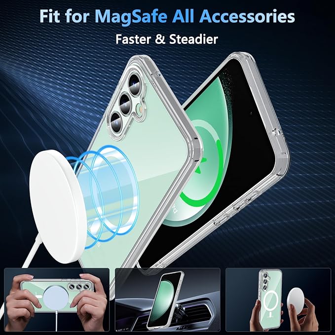 OWKEY Design for Galaxy S23 FE Case 6.4'', Magnetic Galaxy S23 FE Case for Magsafe with Screen Protector [Military-Grade Protection] Shockproof Phone Case S23 fe Slim Protective case S23 FE 5G, Clear