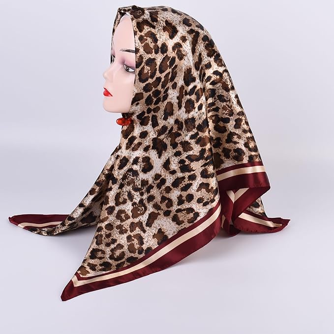 35 x 35 Women's Fashion Pattern Large Square Silk Like Hair Scarf Head Sleeping Wrap Satin Neck Bandana for Gift…