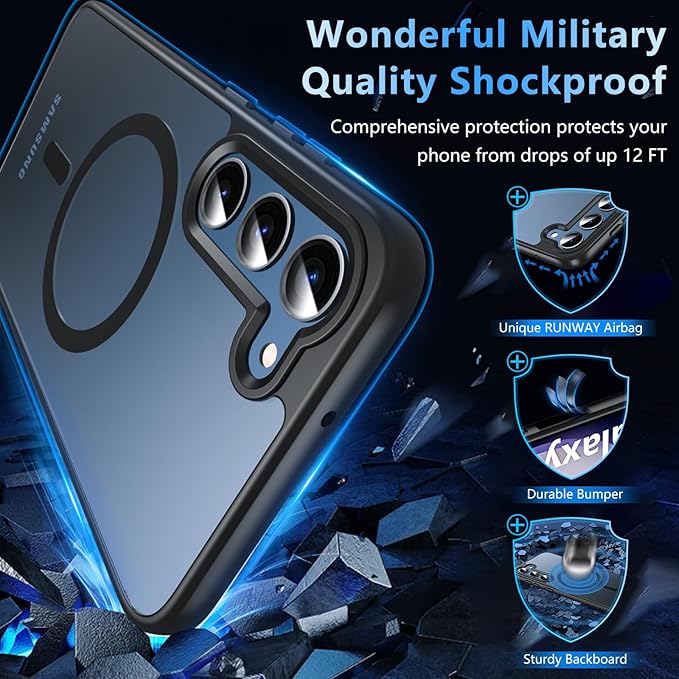 OWKEY for Samsung Galaxy S23 Plus Case 6.6'', Magnetic S23 Plus Case Compatible with Magsafe, [Military Grade Shockproof] Translucent Back Slim Bumper Cover Phone Case, Black