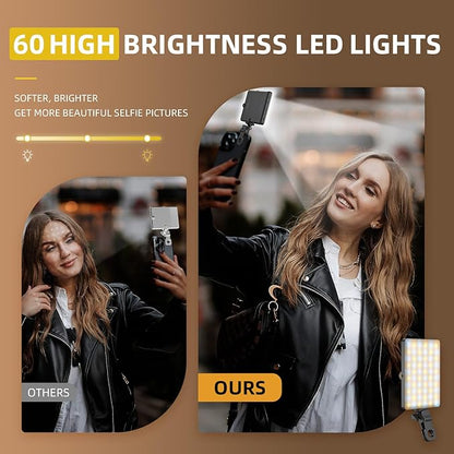 Selfie Light for Phone, 60 LED Phone Light with Rechargeable Clip and Adjusted 3 Light Modes, 2000mAh Video Light for iPhone iPad, Laptop, Makeup, TikTok, Selfie, Vlog, Video Conference