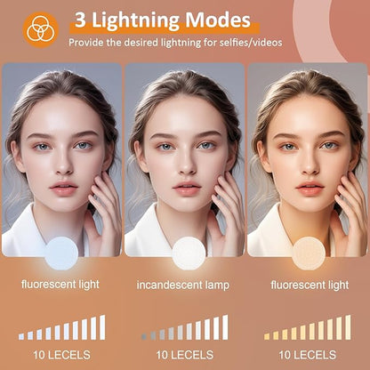 60 LED Ring Light, Rechargeable Selfie With Front & Back Clip, 2500-6500K Portable Phone, Adjustable 3 Modes for iPhone, iPad, Tablet, Laptop, CRI97+, 90 Grams (White)