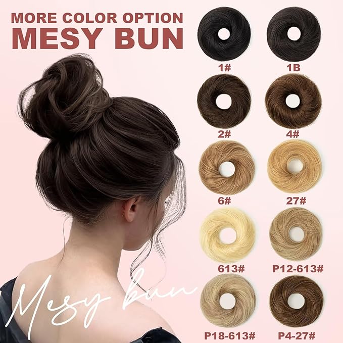 1PCS Messy Bun Hair Piece 100% Real Human Hair Chignons Scrunchies Natural Curly Fluffy Buns for Women Donut Updo Hair Pieces Bun Extension (#6 Honey Brown)