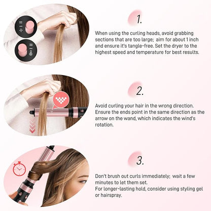 3 in 1 Air Styler with High-Speed Hair Dryer & Air Wrap Curler for Curling, Negative Ions Frizz-Free Styling Drying, No Heat Damage, Fit for All Hair Types Hot Hair Styler with Travel Case