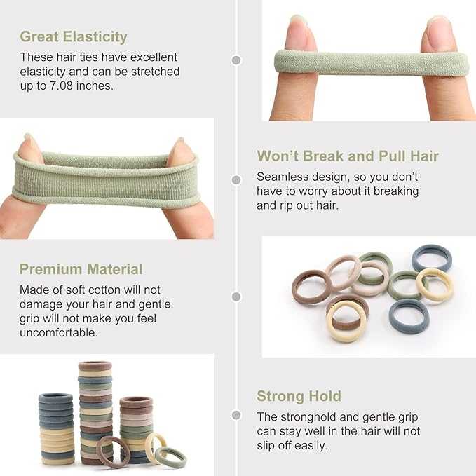 100 Pcs Thick Seamless Hair Ties, Ponytail Holders Hair Accessories No Damage for Thick Hair (Light Theme Colors)