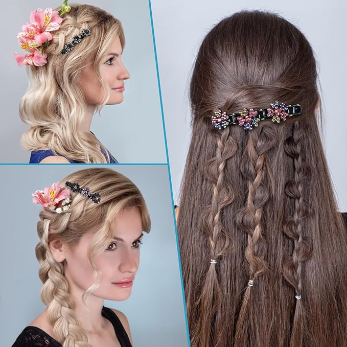 4PCS Sparkling Crystal Stone Braided Hair Clips - Decorative Hair Clips Suitable for Thick and Thin Hair, Girls/Women Hair Accessories, For Styling Partitions