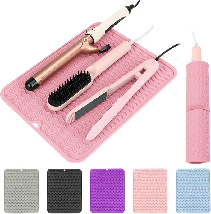 Oversize Silicone Heat Resistant Mat for Curling Iron, Hair Straightener, Flat Irons and Hot Hair Styling Tools, Portable Wrap Pad Cover for Home Vanity Travel(14.2" x 11")