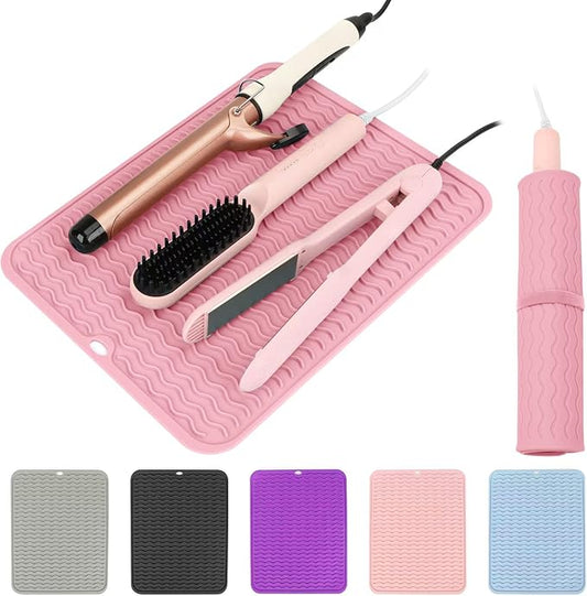 Oversize Silicone Heat Resistant Mat for Curling Iron, Hair Straightener, Flat Irons and Hot Hair Styling Tools, Portable Wrap Pad Cover for Home Vanity Travel(14.2" x 11")
