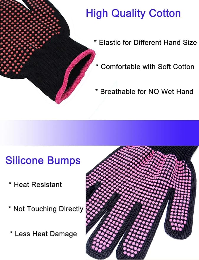 Heat Resistant Glove with Silicone Bump Mat for Curling Iron, Hair Straightener, Flat Irons - 9 x 6.5 Food Grade Mat, Grey