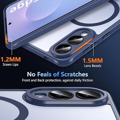 OWKEY for Samsung Galaxy S25 Edge Case 6.65'',Magnetic S25 Edge Case for Magsafe with Tempered Glass Screen, [Shockproof Military] Translucent Back Slim Bumper Cover Phone Case Galaxy s25 Edge,Blue
