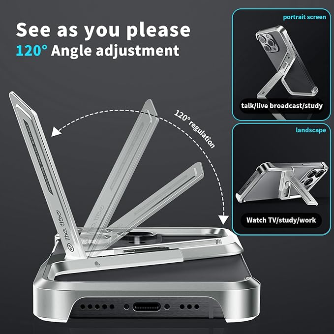 Lightweight Aluminum Alloy Shockproof Frame Case for iPhone 15 Pro Max Metal Bumper Cover with Hidden Stand (Gray)