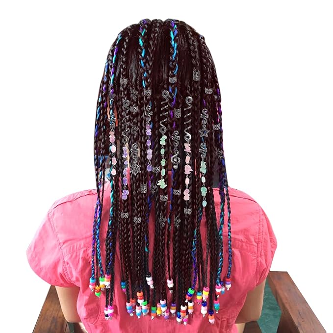 hoyuwak 40Pcs Hair Jewelry for Braids Loc Dreadlock Accessories Hair Beads Clips Cuffs Charms Rings for Women Grls Rave Punk Hairstyle Decoration, Black