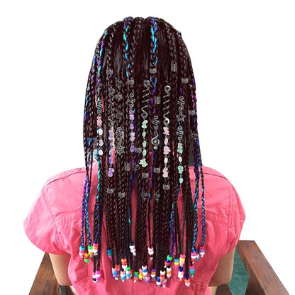 hoyuwak 40Pcs Hair Jewelry for Braids Loc Dreadlock Accessories Hair Beads Clips Cuffs Charms Rings for Women Grls Rave Punk Hairstyle Decoration, Black