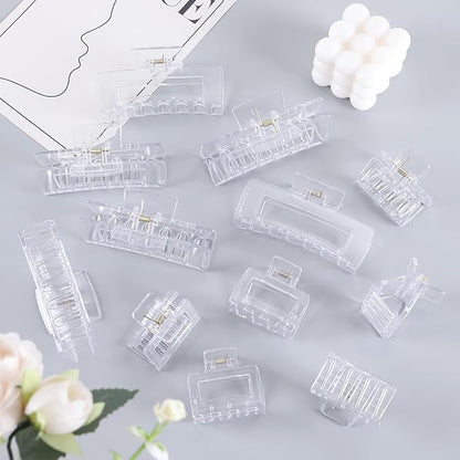 12 Pcs Rectangle Hair Clips, Hair Accessories for Women and Girls, Including 6 Pcs 4 Inch Large Claw Clips for Thick Hair and 6 Pcs 2 inch Small Hair Claw Clips for Thin Hair (Clear)