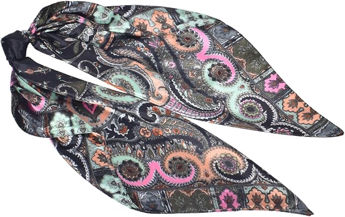 35 x 35 Women's Fashion Pattern Large Square Silk Like Hair Scarf Head Sleeping Wrap Satin Neck Bandana for Gift…