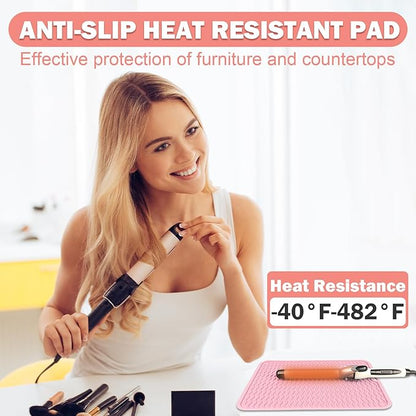 Oversize Silicone Heat Resistant Mat for Curling Iron, Hair Straightener, Flat Irons and Hot Hair Styling Tools, Portable Wrap Pad Cover for Home Vanity Travel(14.2" x 11")