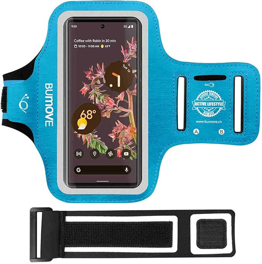Pixel 9 Pro XL /8 Pro/7 Pro Armband, BUMOVE Gym Running Workouts Sports Phone Arm Band for Google Pixel 9 Pro XL, 8 Pro, 7 Pro, 6 Pro, with Card Holder (Blue)
