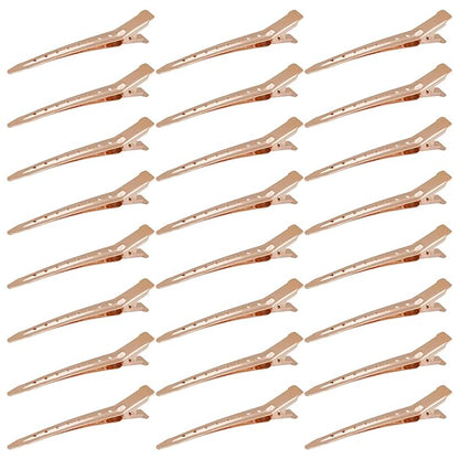 24 Packs Duck Bill Clips, Bantoye 3.35 Inches Rustproof Metal Alligator Curl Clips with Holes for Hair Styling, Hair Coloring, Rose Gold